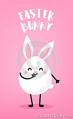 Ð¡artoon egg with rabbit ears on pink background. Cute easter card Vector Illustration